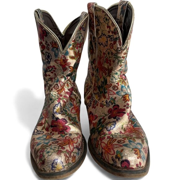 Roper Floral Paisley Print Faux Leather Ankle Cowgirl Western Boots Women's 6.5 - Picture 2 of 12